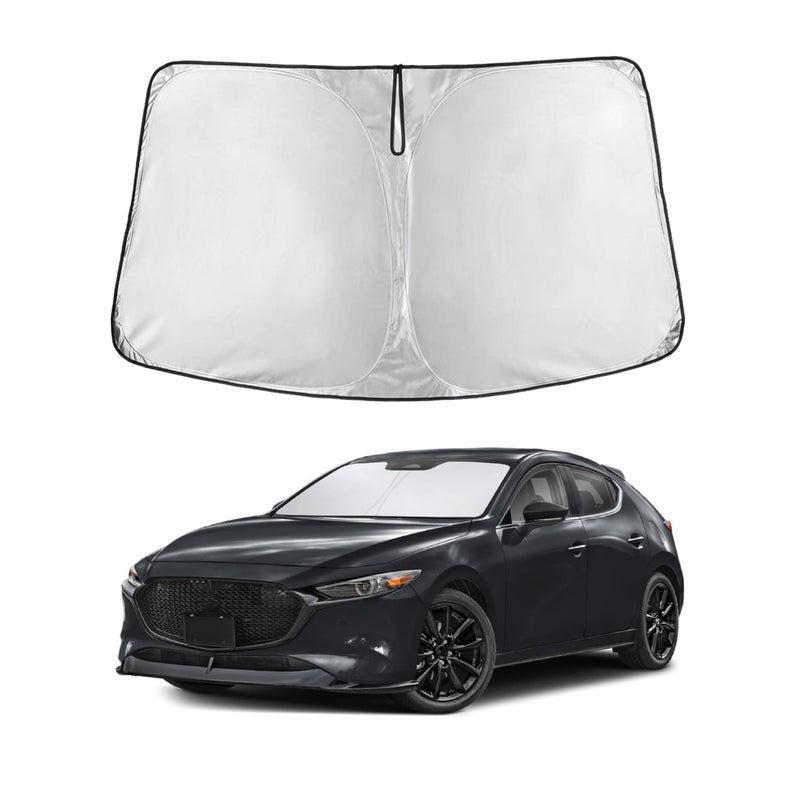 EcoNour Windshield Sun Shade for Mazda 3 2019-2024 2025 2026 Mazda3 Accessories Hatchback/Sedan Custom Fit Sunshade Foldable Sun Visor Protector Blocks UV Rays Keep Your Car Cooler - Image 1