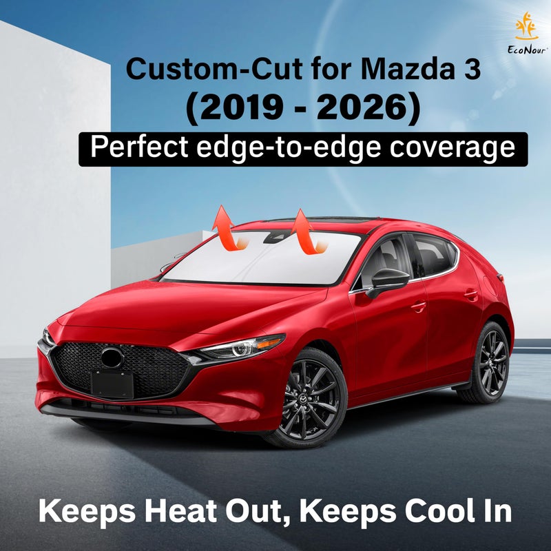 EcoNour Windshield Sun Shade for Mazda 3 2019-2024 2025 2026 Mazda3 Accessories Hatchback/Sedan Custom Fit Sunshade Foldable Sun Visor Protector Blocks UV Rays Keep Your Car Cooler - Image 2