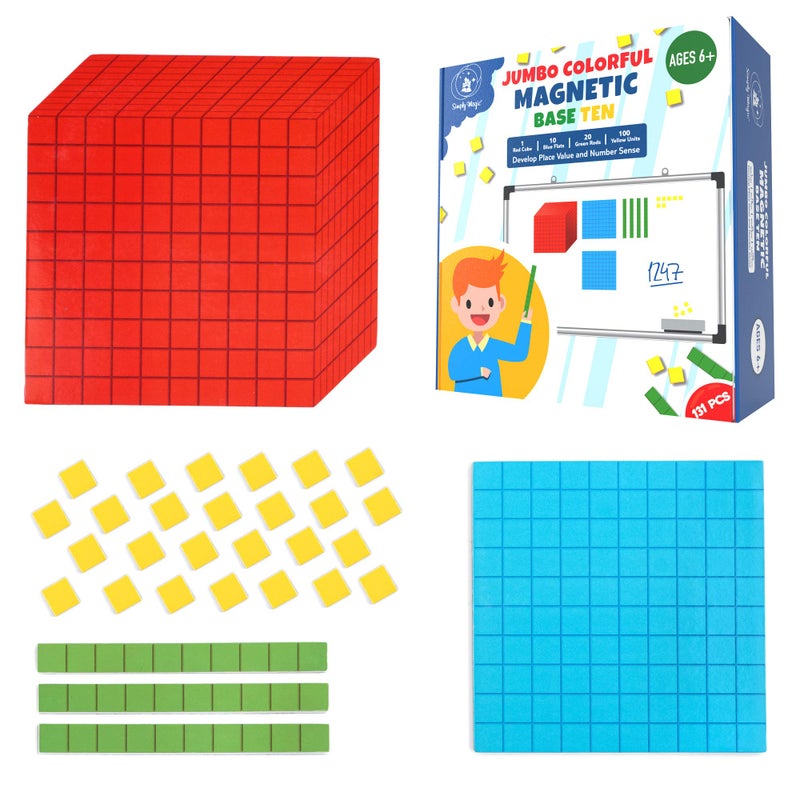 Simply magic 131 PCS Jumbo Magnetic Base Ten Blocks for Math Place Value Blocks Base 10 Math Manipulatives K3 Number Blocks Math Counters for Kids Math Cubes Counting Blocks Kindergarten 1st 2nd 3rd Grade - Image 4
