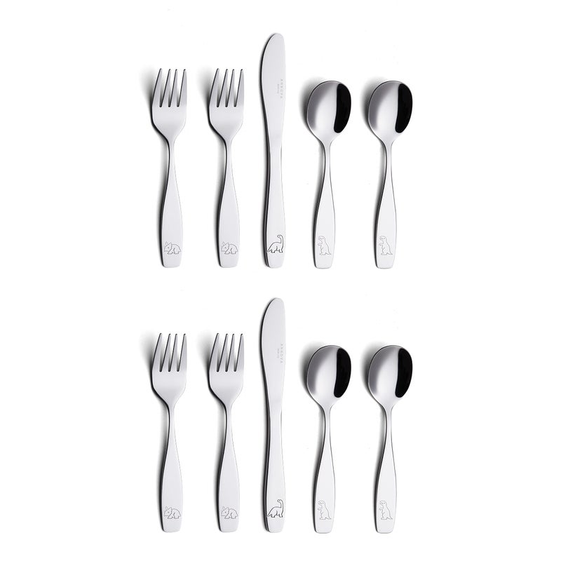 ANNOVA Kids Silverware 10 Pieces Childrens Safe Flatware Set Stainless Steel  Children Forks Tablespoons Toddler Utensils Metal Cutlery for Lunchbox Stainless Steel Dino 10