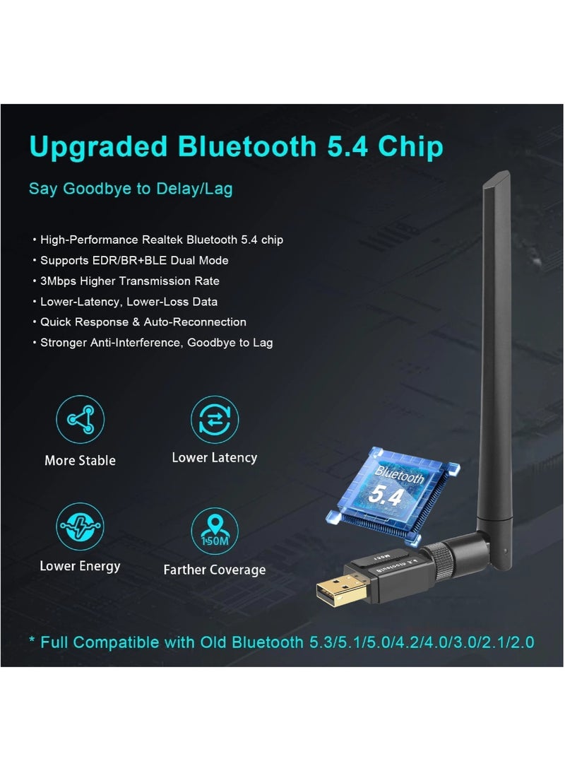  أورا سيليكت محول USB Bluetooth 5.4 - مدى طويل يصل إلى 150 مترًا، التوصيل والتشغيل للكمبيوتر الشخصي، وضع مزدوج للصوت والأجهزة - مثالي للمساحات الكبيرة (المنزل/المكتب) - Image 3