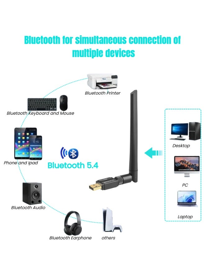  أورا سيليكت محول USB Bluetooth 5.4 - مدى طويل يصل إلى 150 مترًا، التوصيل والتشغيل للكمبيوتر الشخصي، وضع مزدوج للصوت والأجهزة - مثالي للمساحات الكبيرة (المنزل/المكتب) - Image 2