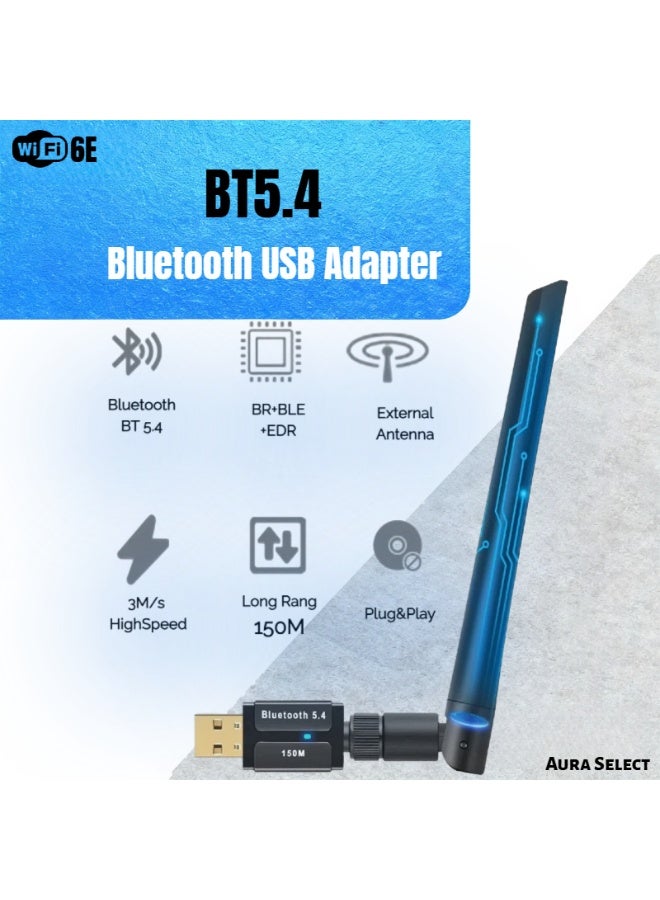  أورا سيليكت محول USB Bluetooth 5.4 - مدى طويل يصل إلى 150 مترًا، التوصيل والتشغيل للكمبيوتر الشخصي، وضع مزدوج للصوت والأجهزة - مثالي للمساحات الكبيرة (المنزل/المكتب) - Image 1
