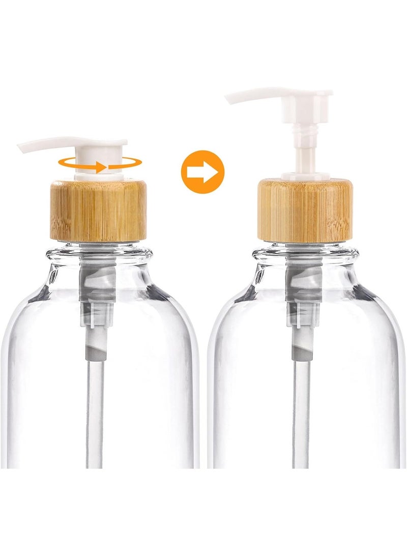 طقم مضخه صابون زجاجي شفاف مع مضخة وصينية خشبية – موزع صابون ومرطب أنيق للحمام والمطبخ - Image 5