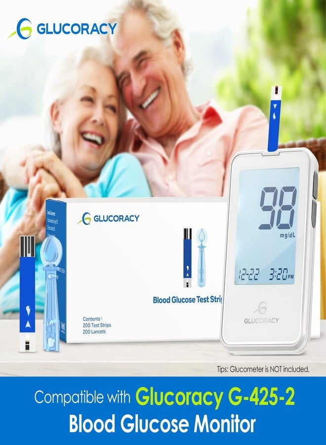 Glucoracy مجموعة شرائط اختبار نسبة السكر في الدم، 200 شريط اختبار و200 إبرة وخز، تعمل فقط مع جهاز قياس نسبة السكر في الدم Glucoracy G-425-2/G-425، مراقبة ذاتية لنسبة السكر في الدم لمرضى السكري في المنزل، لا حاجة إلى ترميز - Image 2