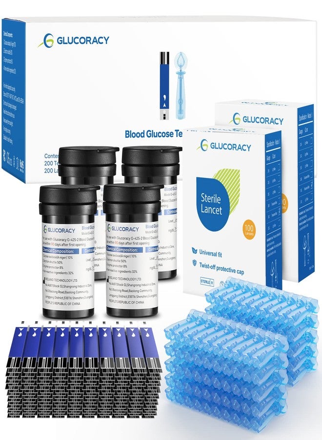 Glucoracy مجموعة شرائط اختبار نسبة السكر في الدم، 200 شريط اختبار و200 إبرة وخز، تعمل فقط مع جهاز قياس نسبة السكر في الدم Glucoracy G-425-2/G-425، مراقبة ذاتية لنسبة السكر في الدم لمرضى السكري في المنزل، لا حاجة إلى ترميز - Image 1