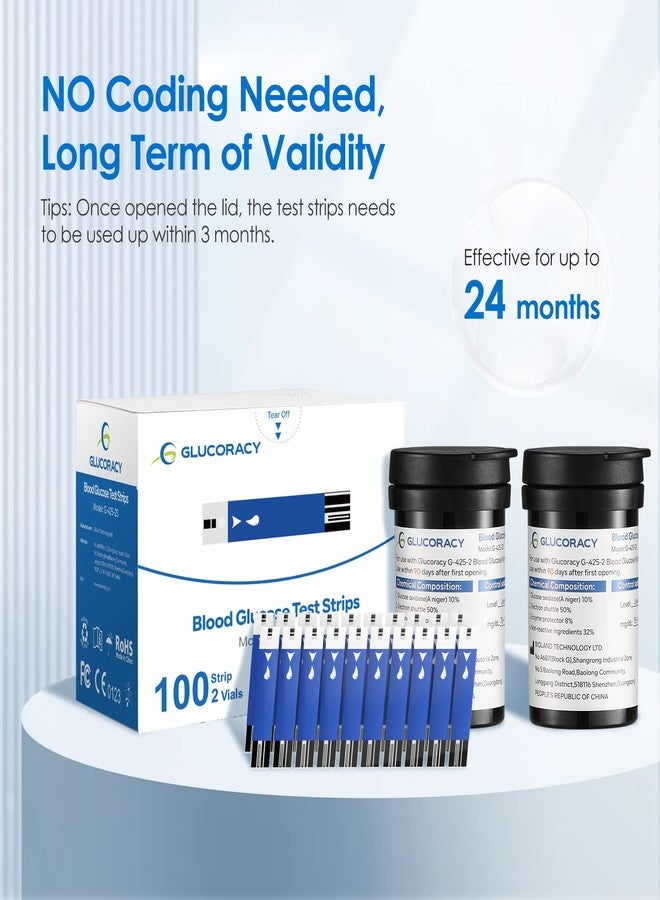 Glucoracy مجموعة شرائط اختبار نسبة السكر في الدم، 200 شريط اختبار و200 إبرة وخز، تعمل فقط مع جهاز قياس نسبة السكر في الدم Glucoracy G-425-2/G-425، مراقبة ذاتية لنسبة السكر في الدم لمرضى السكري في المنزل، لا حاجة إلى ترميز - Image 4