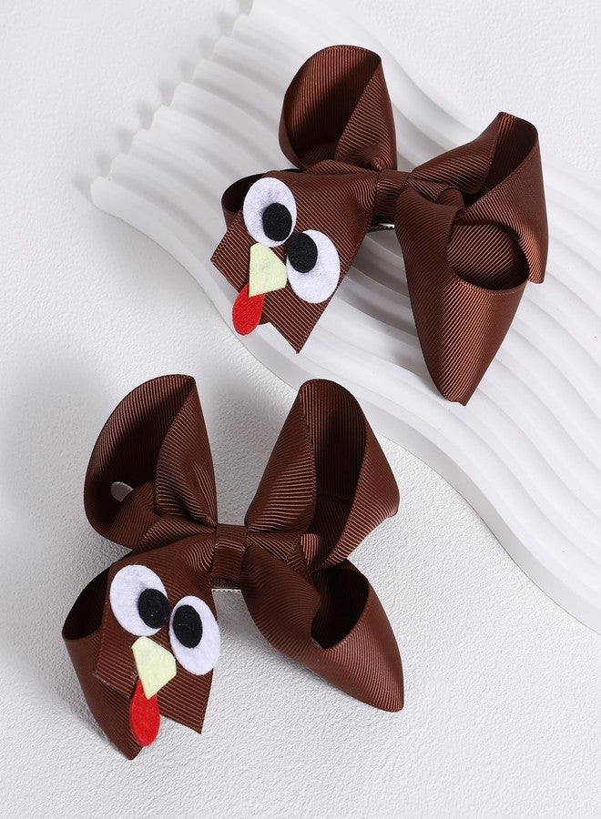 KCHIES Turkey Hair Bows Clips for Girls Women 2PCS 4.3" Cute Fall Happy Thanksgiving Brown Ribbon Cheer Bow Alligator Barrettes Kids Give Thanks Day Party Outfit Dress Decor Accessory Gift - Image 2
