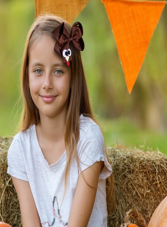 KCHIES Turkey Hair Bows Clips for Girls Women 2PCS 4.3" Cute Fall Happy Thanksgiving Brown Ribbon Cheer Bow Alligator Barrettes Kids Give Thanks Day Party Outfit Dress Decor Accessory Gift - Image 4
