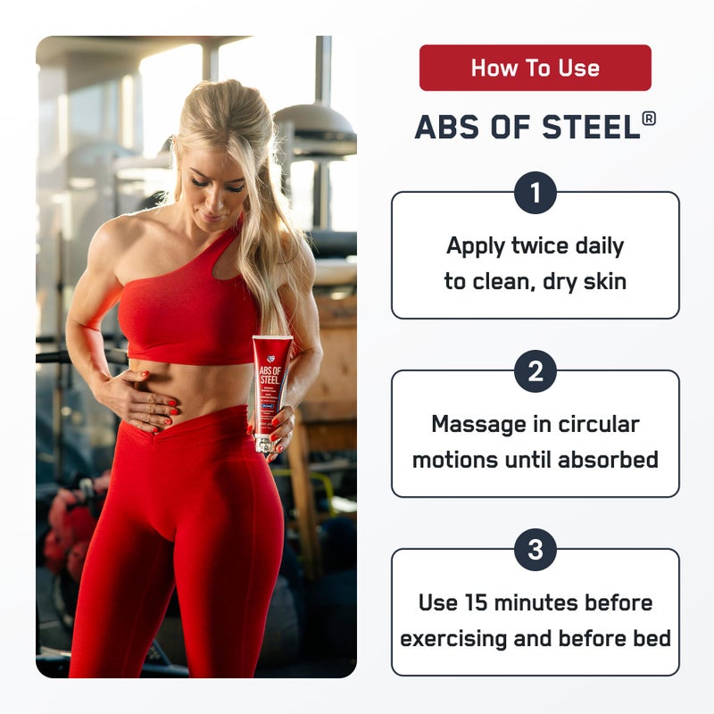 SteelFit Abs of Steel Maximum Definition Cream - Skin Tightening, Toning & Firming Lotion for Sculpting Abs - L-Carnitine Pre & Post Workout Supplement for Men & Women - Non-Greasy Formula, 3.4 Ounces - Image 4