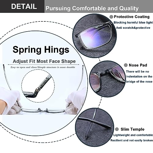 YTDBNS Professional Reading Glasses for Men/Women, Blue Light Blocking Computer Readers with Spring Hinges for Glare and UV Protection - Image 4