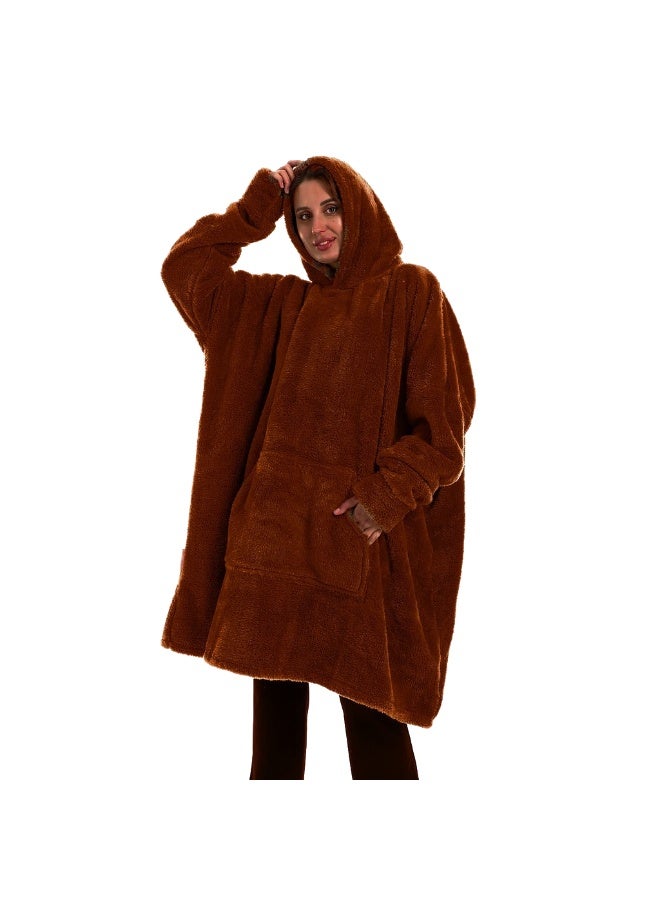 بروجكت زى بطانية قابلة للارتداء على شكل هودي عملاقة ودافئة للغاية | سويت شيرت من الفرو الناعم للجنسين | مقاس موحد (Oversize) 60-140 كجم مع جيب.