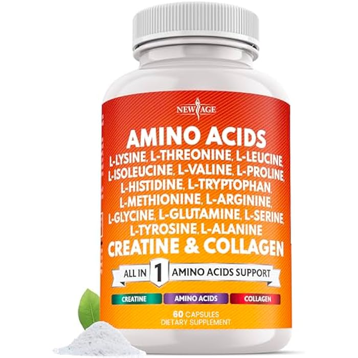 NEW AGE Amino Acids Supplement L-Lysine, L-Threonine, L-Leucine, Isoleucine, Valine, L-Histidine, L-Tryptophan, L-Methionine, L-Arginine, L-Cysteine, L-Glutamine, L-Serine, Aspartic Acid- 60 Count - Image 1
