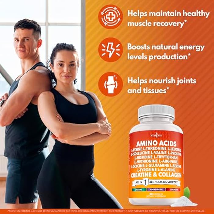 NEW AGE Amino Acids Supplement L-Lysine, L-Threonine, L-Leucine, Isoleucine, Valine, L-Histidine, L-Tryptophan, L-Methionine, L-Arginine, L-Cysteine, L-Glutamine, L-Serine, Aspartic Acid- 60 Count - Image 3