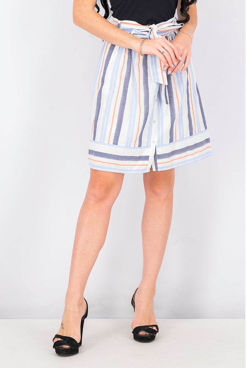 EDC Women Button Down Stripe Woven Midi Skirt, Light Blue - Image 1