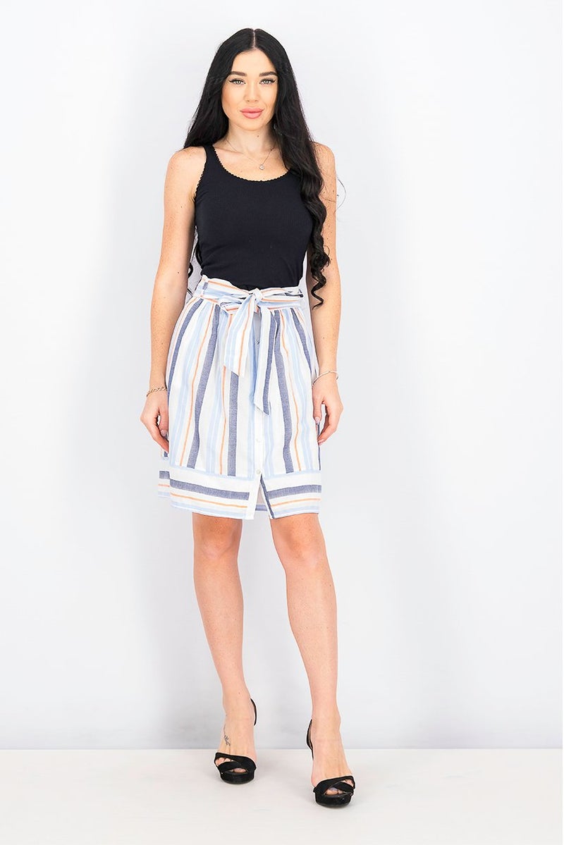 EDC Women Button Down Stripe Woven Midi Skirt, Light Blue - Image 3