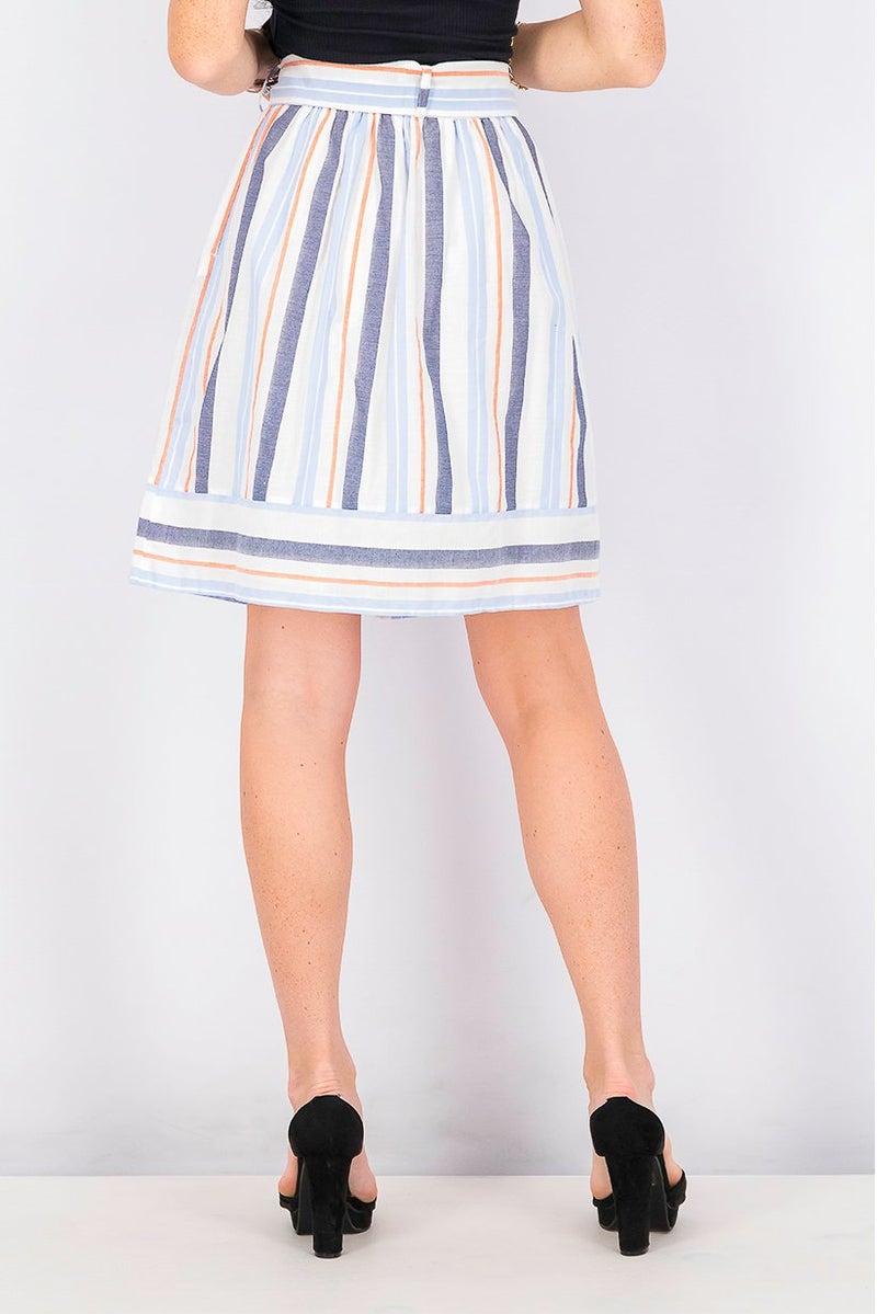 EDC Women Button Down Stripe Woven Midi Skirt, Light Blue - Image 2