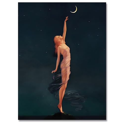 uoyien Vintage Gothic Wall Art Dark Academia Witchy Wall Decor Mid Century Modern Aesthetic Bedroom Wall Decor Retro Witch Moon Stars Wall Art Nouveau Prints Posters 12x16in Unframed - Image 1