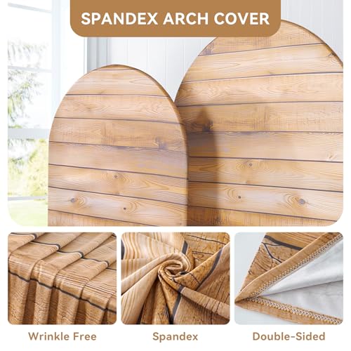 Htper 7.2FT Wooden Arch Backdrop Cover Spandex, Wrinkle Free Fitted Arch Background Cover Farmhouse Style, Vintage 2-Sided Round Top Chiara Arch Cover for Wedding Photography Birthday Baby Shower - Image 2