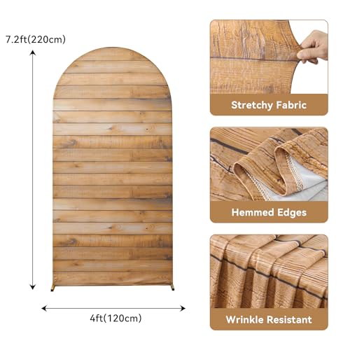 Htper 7.2FT Wooden Arch Backdrop Cover Spandex, Wrinkle Free Fitted Arch Background Cover Farmhouse Style, Vintage 2-Sided Round Top Chiara Arch Cover for Wedding Photography Birthday Baby Shower - Image 4