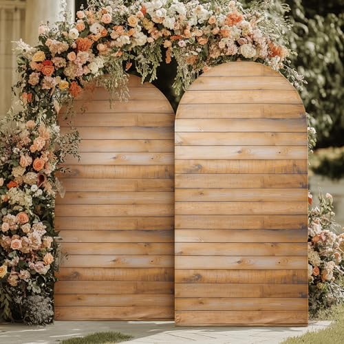 Htper 7.2FT Wooden Arch Backdrop Cover Spandex, Wrinkle Free Fitted Arch Background Cover Farmhouse Style, Vintage 2-Sided Round Top Chiara Arch Cover for Wedding Photography Birthday Baby Shower - Image 3