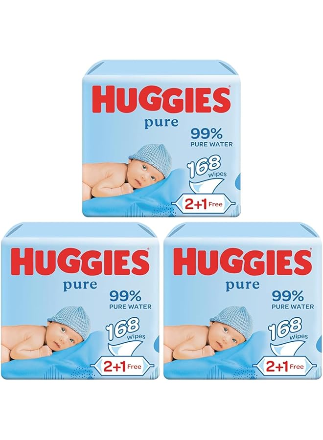 HUGGIES Pure Baby Wipes 99% Pure Water Wipes 9 Pack X 56 Wipes (168 Wipes)