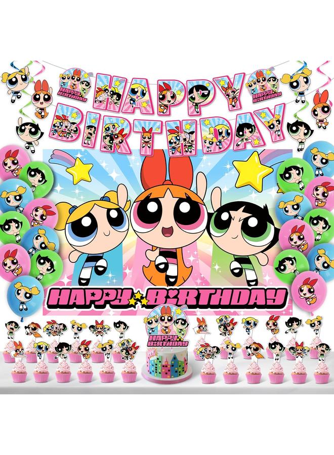 Bluejw Girls Birthday Party Decorations Set, Girls Happy Birthday Banner, Cupcake Toppers, Balloons for Kids Birthday Party Supplies, Cute Girls Party Decorations for Birthday Party Baby Shower - Image 1