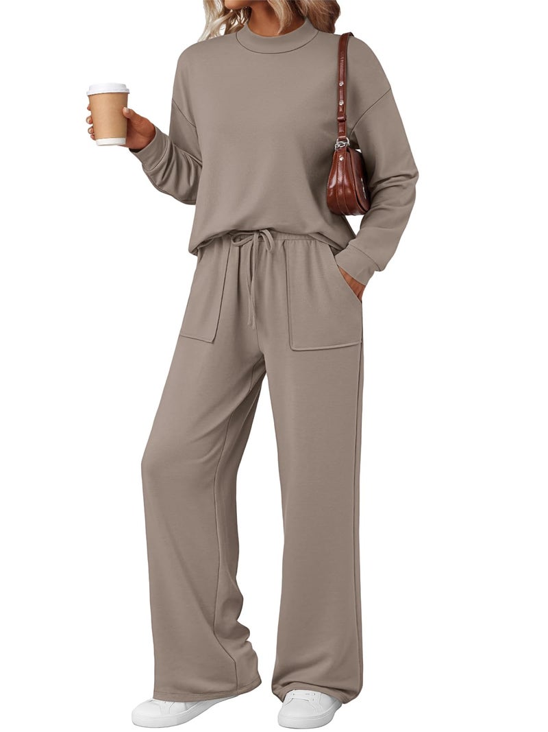 LILLUSORY Womens Lounge Two 2 Piece Sets Early Fall 2025 Fashion Outfits Clothes Clothing Matching Sweatsuit Sweat Suit Trendy Airport Travel Winter Loungewear Pajamas Cruise Old Money Nutmeg M - Image 1