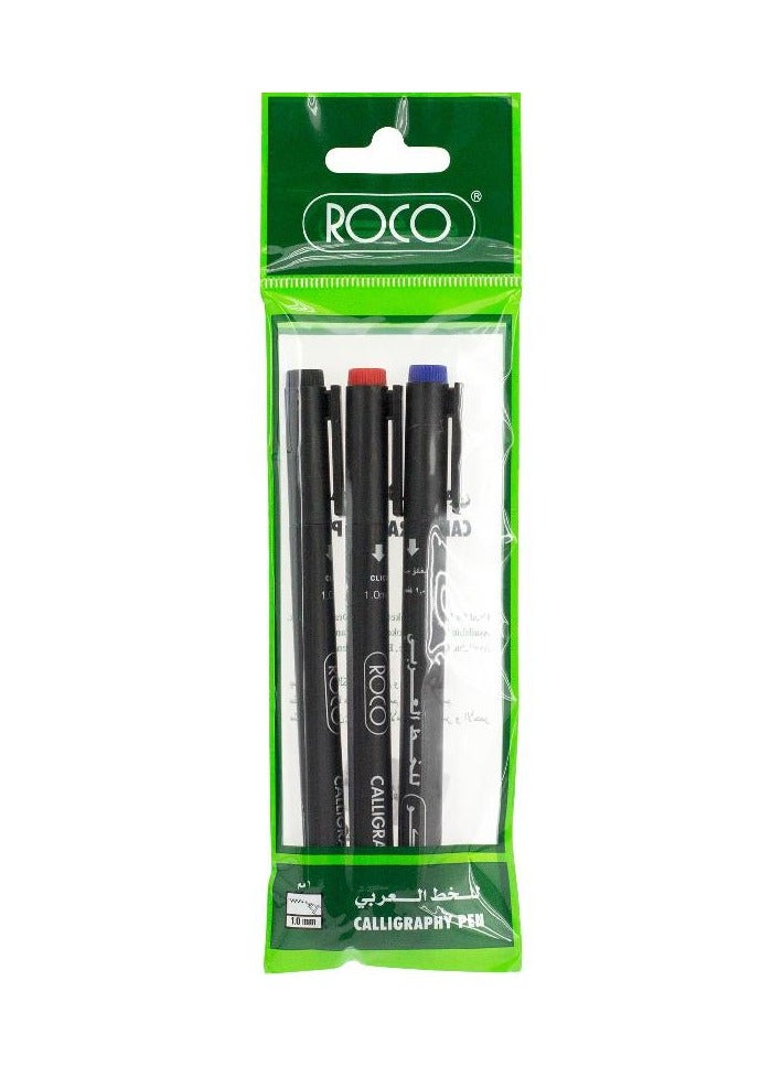 Roco Calligraphy Pen, Chisel Tip, 1 mm, Black,Red,Blue pack of 3 - Image 1