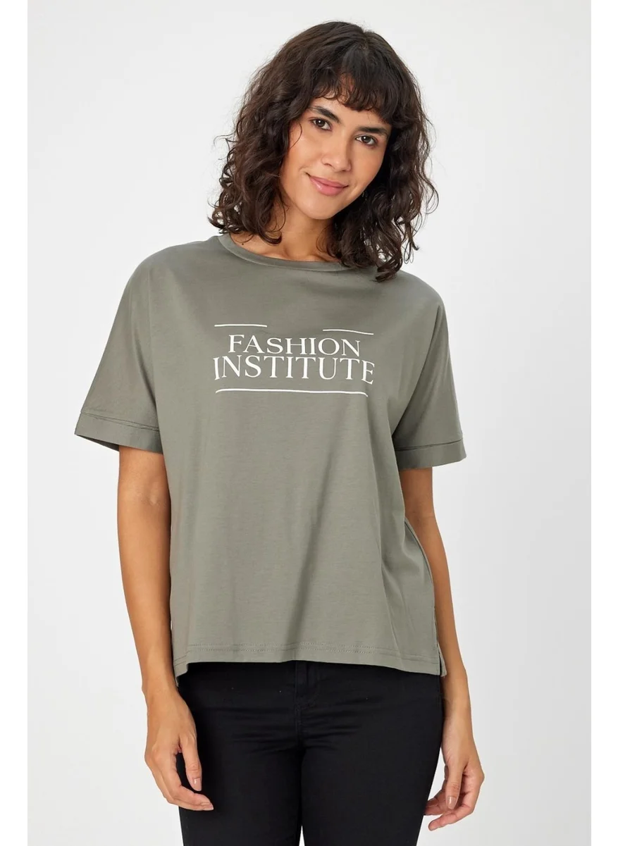 الكسندر جاردي Crew Neck Printed Slit T-Shirt (B24-00212)
