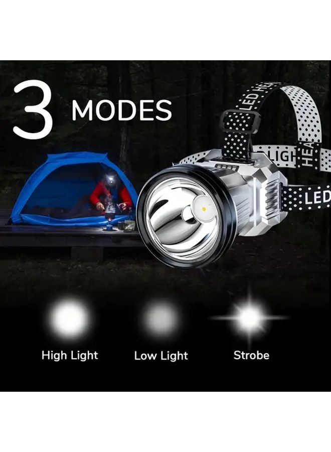 USB Rechargeable LED Headlamp Adjustable Angle Hands Free Flashlight Battery Level Display - Image 5