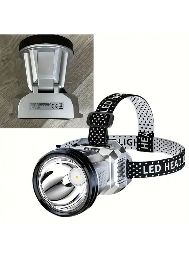 USB Rechargeable LED Headlamp Adjustable Angle Hands Free Flashlight Battery Level Display - Image 1