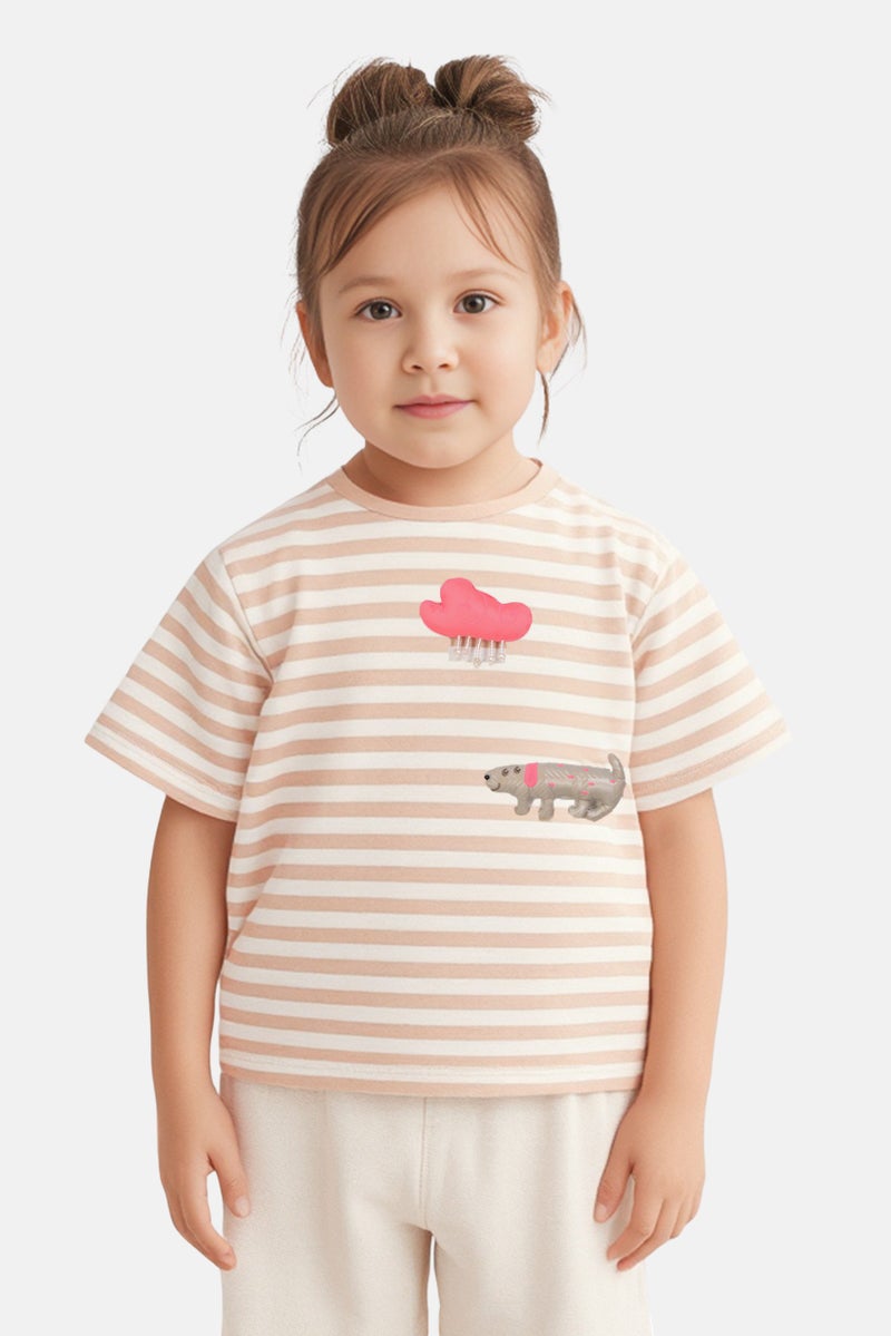 Choupette Kids Girl Crew Neck Short Sleeves Stripe T-Shirt, Multicolor - Image 1