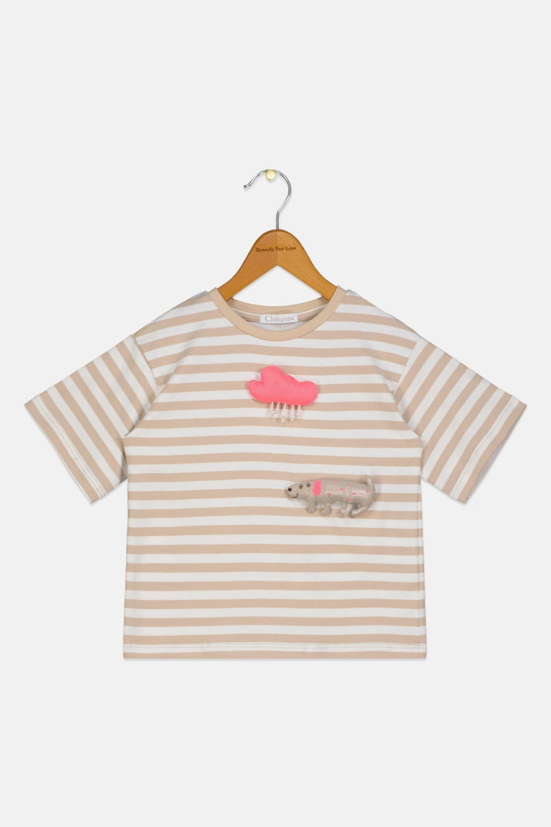 Choupette Kids Girl Crew Neck Short Sleeves Stripe T-Shirt, Multicolor - Image 2