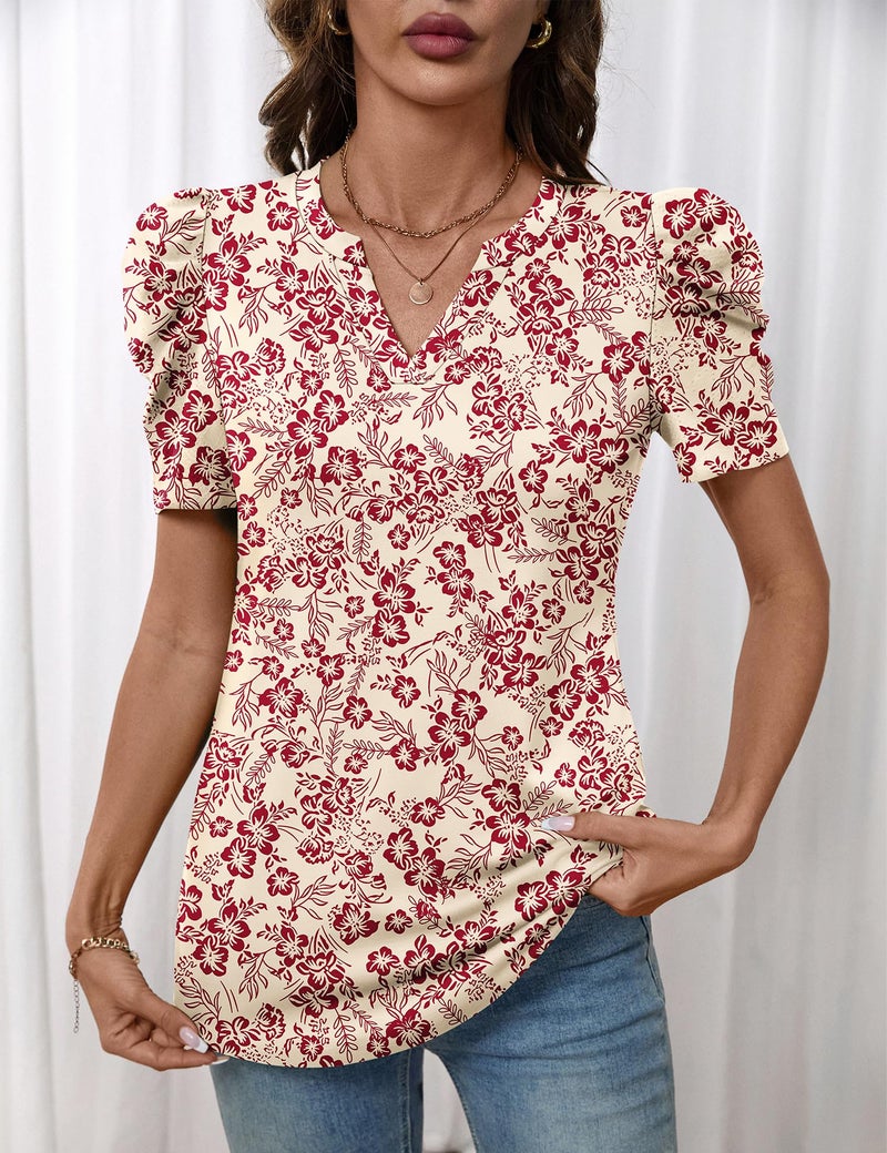LOMON Spring Tops for Women 2026 Puff Short Sleeve Summer Outfits Fashion Tops for Women Trendy Work Shirts Womens Blouses Floral L - Image 5