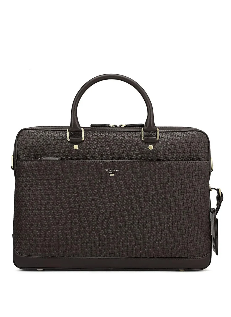 دا ميلانو حقيبة لاب توب جلد طبيعي بني من دا ميلانو