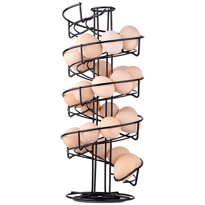 Toplife Spiral Design Metal Egg Skelter Dispenser Rack Storage Display Rack Black