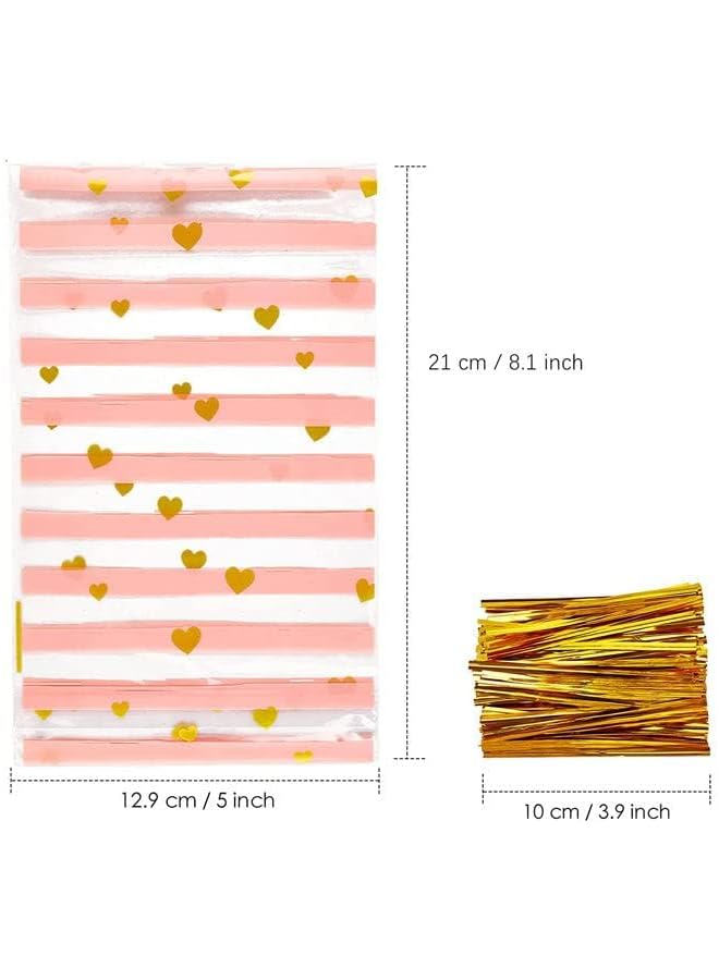 S-TOP Cellophane Bags, Food Gift Bags 100 Pack, Resealable Flat Cello Bags with Twist Ties Pink Party Bags for Popcorn Cookies Dessert Birthday Parties Gift Wrapping, Polka Dot Candy Snack Packaging Bag - Image 4