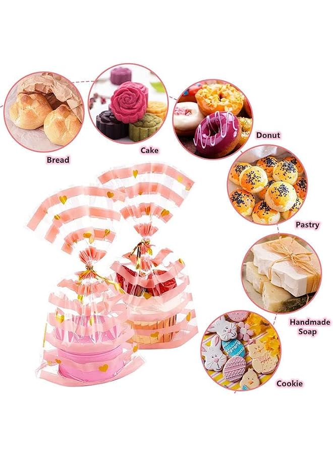 S-TOP Cellophane Bags, Food Gift Bags 100 Pack, Resealable Flat Cello Bags with Twist Ties Pink Party Bags for Popcorn Cookies Dessert Birthday Parties Gift Wrapping, Polka Dot Candy Snack Packaging Bag - Image 2
