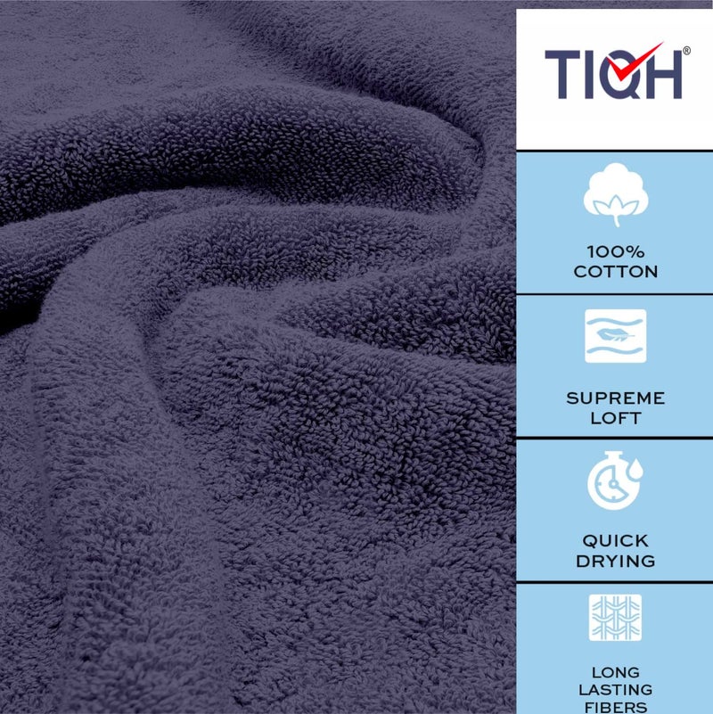 TIQH 100 Cotton 600 GSM Thick and Plush Hand Gym Workout Hand Towel Set of 2 Navy - Image 4