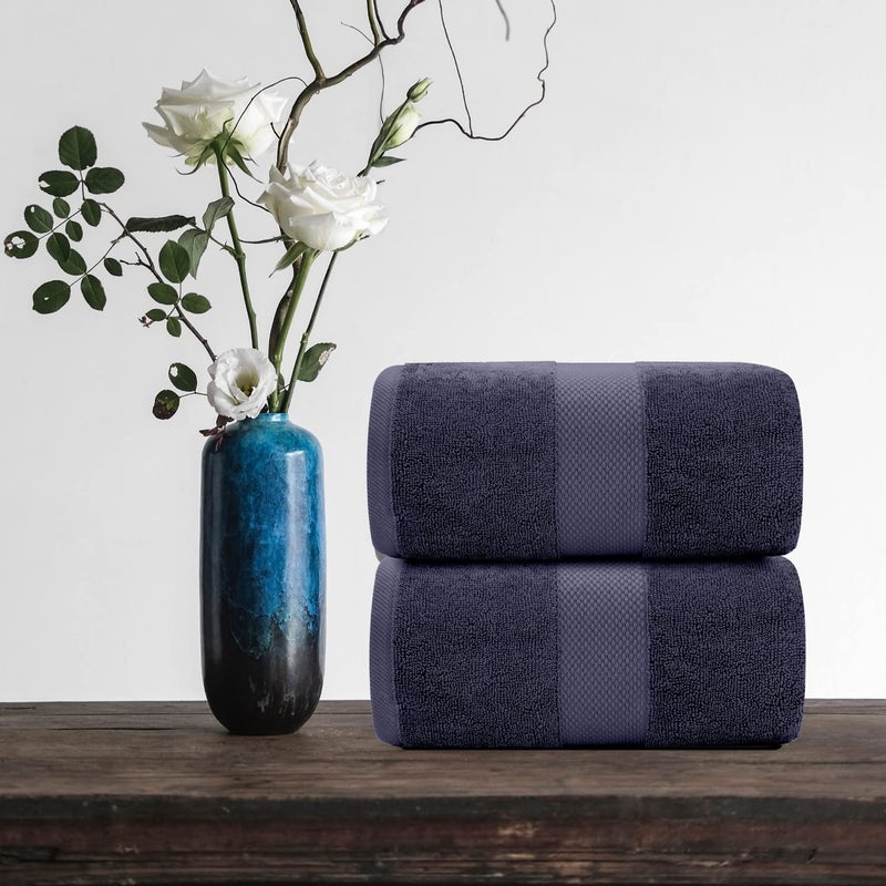 TIQH 100 Cotton 600 GSM Thick and Plush Hand Gym Workout Hand Towel Set of 2 Navy - Image 2