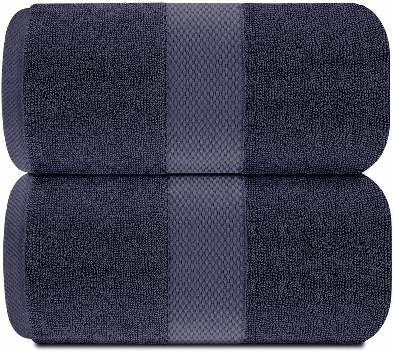 TIQH 100 Cotton 600 GSM Thick and Plush Hand Gym Workout Hand Towel Set of 2 Navy - Image 1
