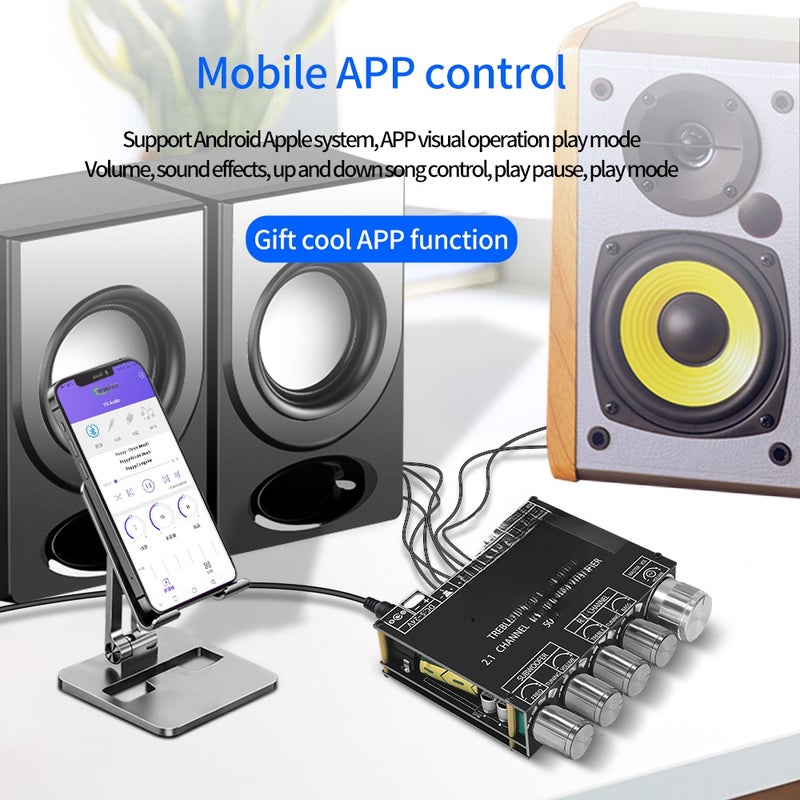 BT5.0 Intelligent 2.1 Channel Power Audio Stereo Subwoofer Amplifier Board 50W+50W+100W Treble Bass Note Tuning Mobilephone APP Contro - Image 5