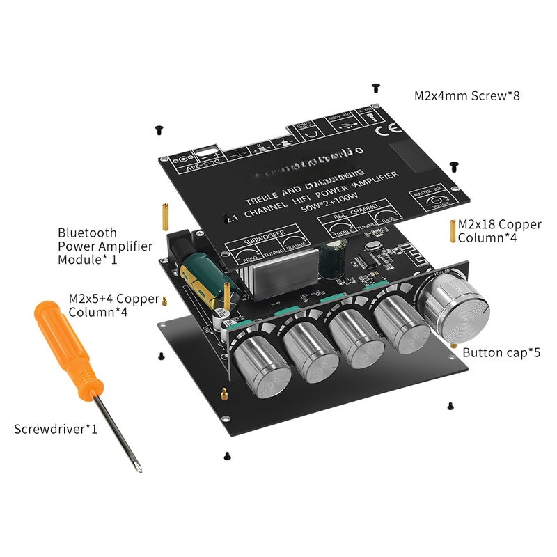 BT5.0 Intelligent 2.1 Channel Power Audio Stereo Subwoofer Amplifier Board 50W+50W+100W Treble Bass Note Tuning Mobilephone APP Contro - Image 4