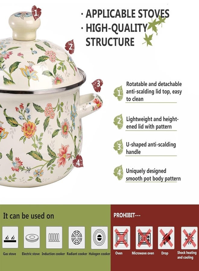 OLYTARU Enamel Stockpot with Lid,Simmer Pot,Flower Enamel Stockpot with Lid,Stockpots for Cooking (3L,growing) - Image 2