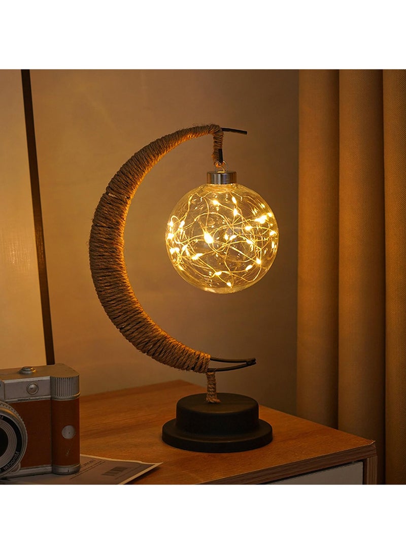 LEFAFA Eid Mubarak LED Moon Lamp, Battery Powered Moon Shape Night Lights, Eid Crafts Hemp Rope Iron Art Desk Lamp for Bedroom Living Room Dining Room Bar Party Home Decor Ramadan Eid Decoration Gift - Image 1