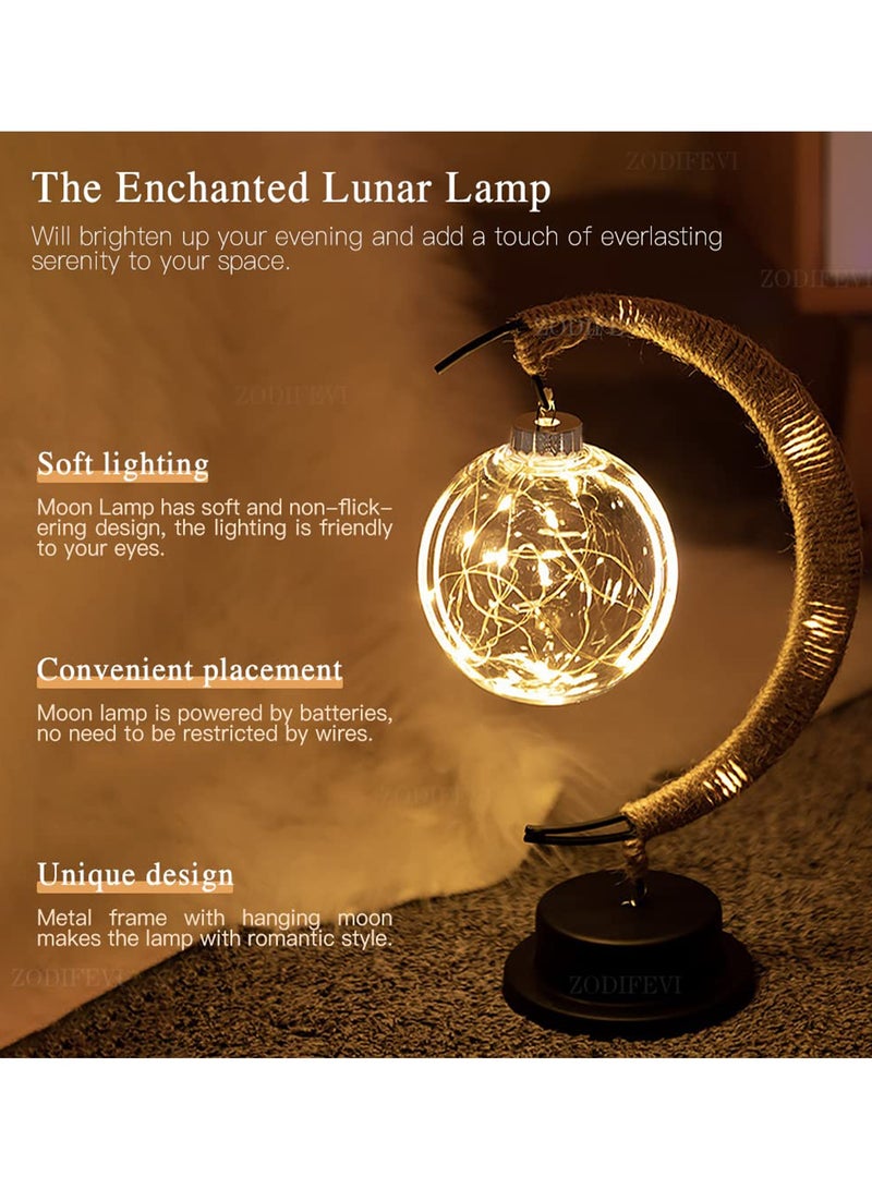 LEFAFA Eid Mubarak LED Moon Lamp, Battery Powered Moon Shape Night Lights, Eid Crafts Hemp Rope Iron Art Desk Lamp for Bedroom Living Room Dining Room Bar Party Home Decor Ramadan Eid Decoration Gift - Image 2