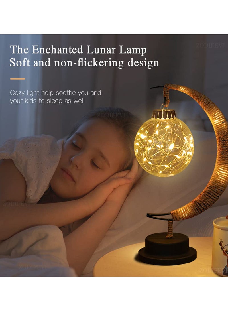 LEFAFA Eid Mubarak LED Moon Lamp, Battery Powered Moon Shape Night Lights, Eid Crafts Hemp Rope Iron Art Desk Lamp for Bedroom Living Room Dining Room Bar Party Home Decor Ramadan Eid Decoration Gift - Image 3