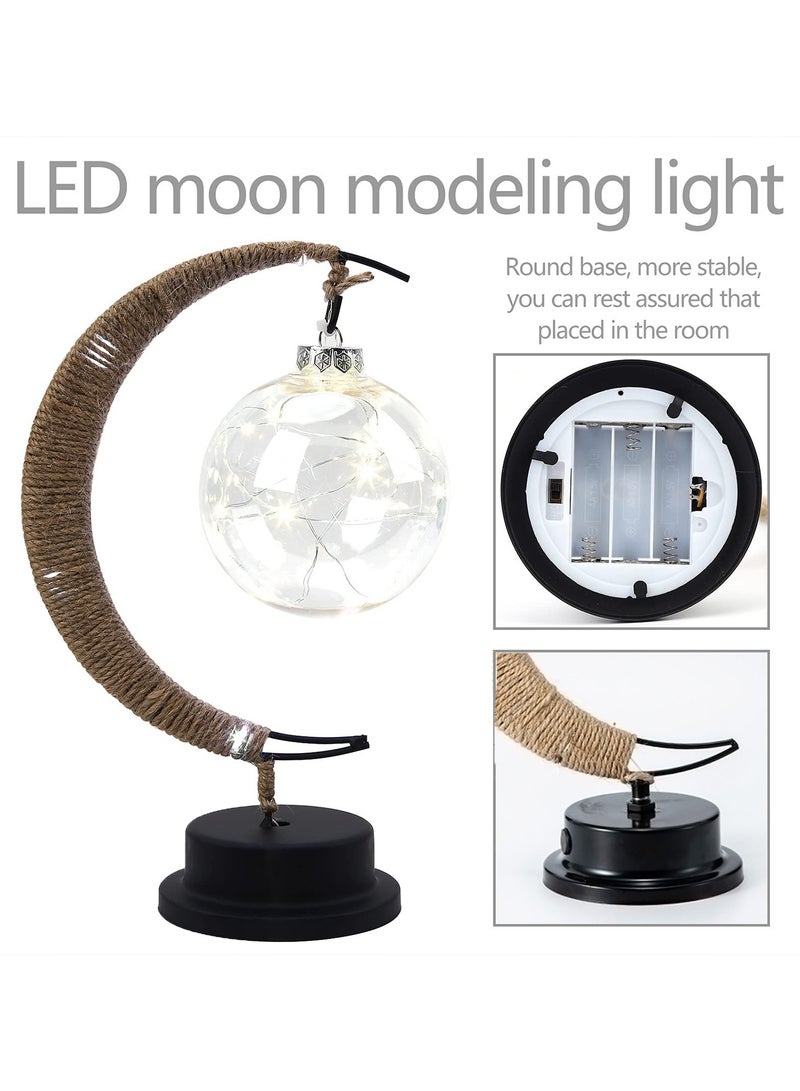 LEFAFA Eid Mubarak LED Moon Lamp, Battery Powered Moon Shape Night Lights, Eid Crafts Hemp Rope Iron Art Desk Lamp for Bedroom Living Room Dining Room Bar Party Home Decor Ramadan Eid Decoration Gift - Image 4