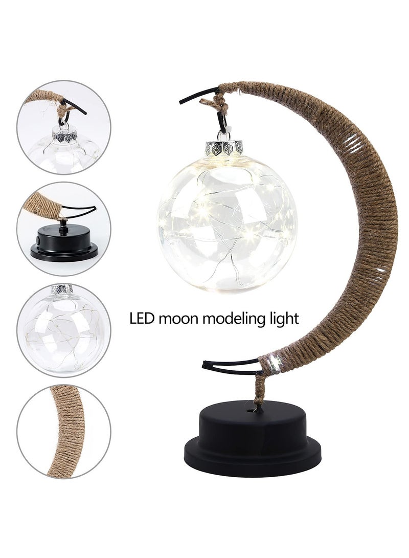 LEFAFA Eid Mubarak LED Moon Lamp, Battery Powered Moon Shape Night Lights, Eid Crafts Hemp Rope Iron Art Desk Lamp for Bedroom Living Room Dining Room Bar Party Home Decor Ramadan Eid Decoration Gift - Image 5
